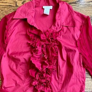Women’s Long Sleeve Red Ruffled Shirt with Gauze Sleeves.  Size: Medium.